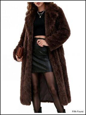 Long Faux Fur Coat Fluffy Shaggy Jacket Warm Winter Furry Button Coat